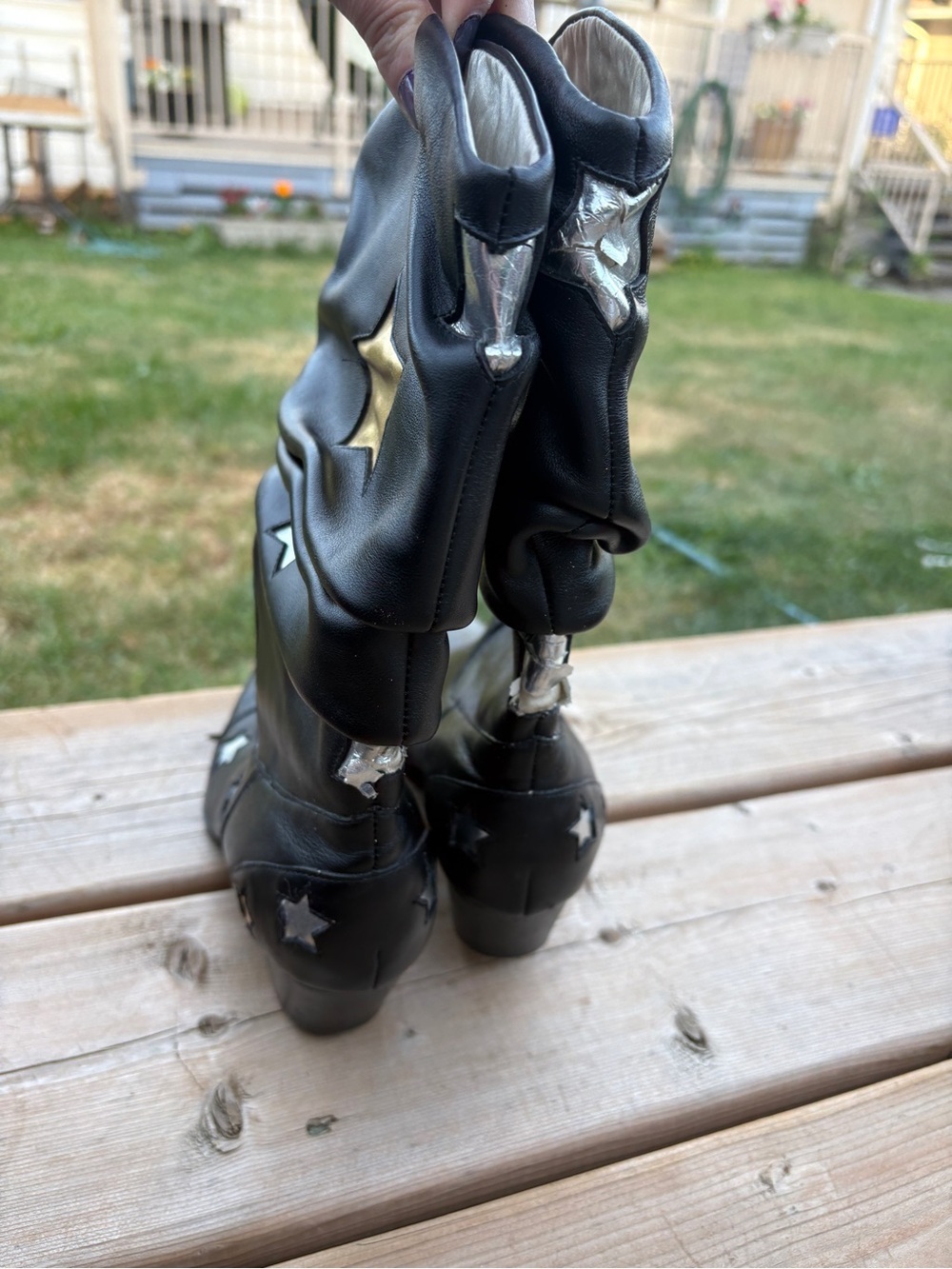 Naughty Monkey Metallic Stars Ruched Leather Cowboy Boots Sz 6 - Picture 3 of 8